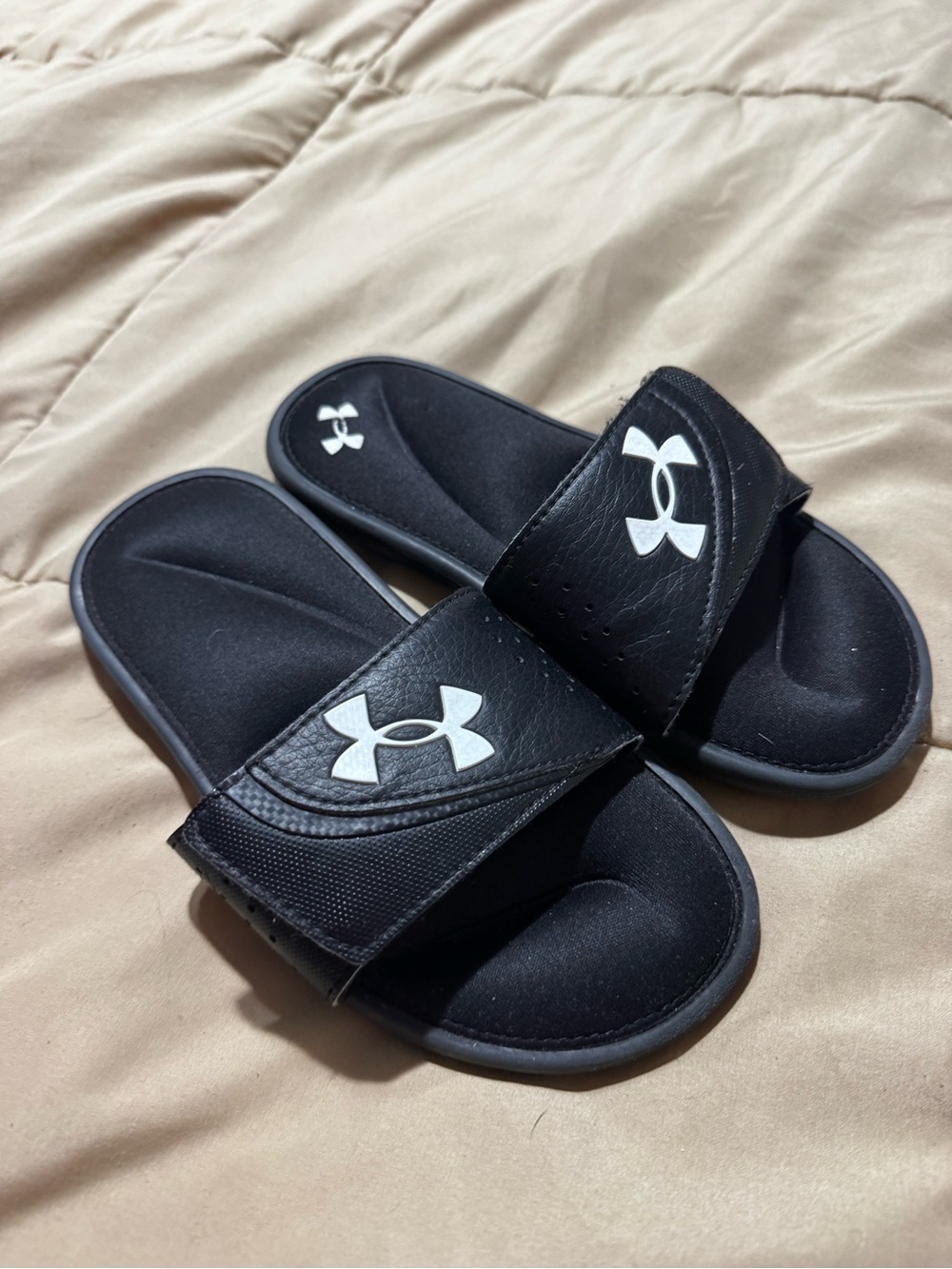 Under Armour Kids Black Slide Sandals with White Logo